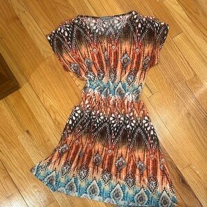 NY Collection Vibrant Orange and Blue Mini Dress